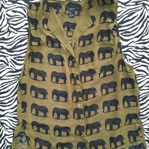 Women's button down elephant print collar blouse.